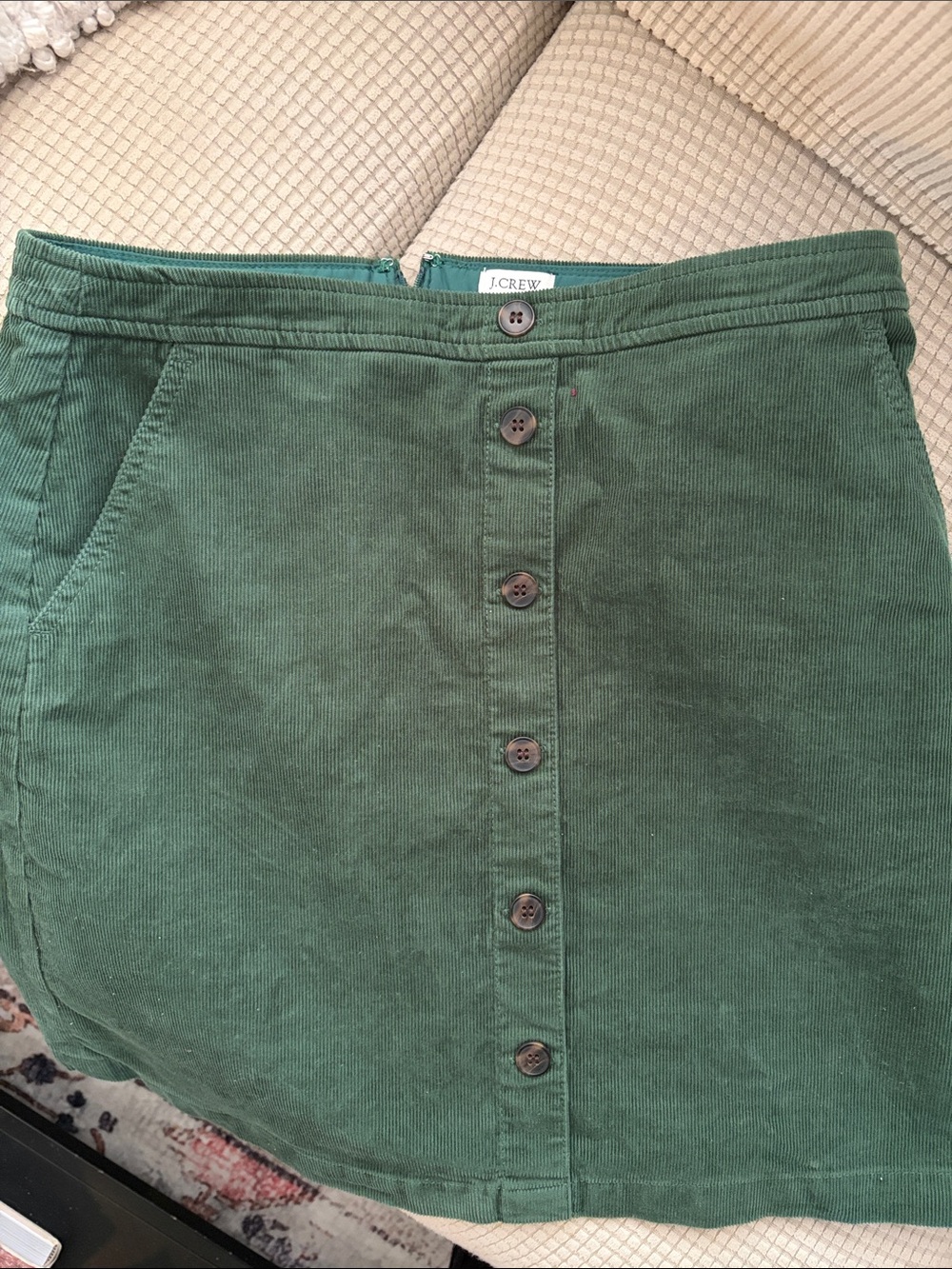 J. Crew Forest Green Corduroy Button-Up Mini Skirt
